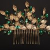 BERYUAN Wedding Gold Leaves Crystal Rhinestone Hair Comb Emered Green Crystal Rhinestone Hair Comb Leaves Gold Wedding Headpiece for Wedding Women