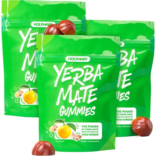 Yerba Mate Gummies, Yuzu & Ginger - Made with Real, Unroasted Yerba Mate. Free from Added Caffeine. Vegan, Non-GMO, Gluten-Free, 3 pack (90 Gummies)