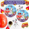 DYLIVeS Firetruck and Dog Plates Napkins Set, Fire Station Fire Dog Dinner Plates Spotted Dogs Napkins Disposable Tableware Fire Truck Birthday Decorations Firedog Party Supplies for Kids, Serve 16