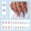 Blue Press on Nails Almond Shape Fake Nails French False Nails with Designs Blue White Silver Waves Acrylic Nails Medium Length Stick on Nails Full Cover Glossy Glue on Nails for Women Nail Decoration