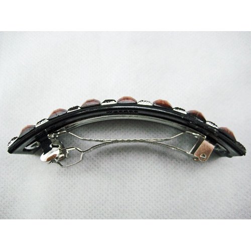Brown Sparkly Rectangle Curved Barrette Hair Clip 3 5/8" Long Faceted Crystal Beads on Orders Over $35)