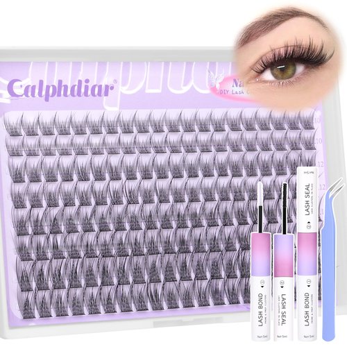 calphdiar Natural Lash Extension Kit Wispy Lash Clusters Kit C Curl Cluster Eyelash Extensions Kit 160pcs Lash Kit with 10-16mm Eyelash Clusters and Lash Bond and Seal Tweezers for DIY Lash Extensions