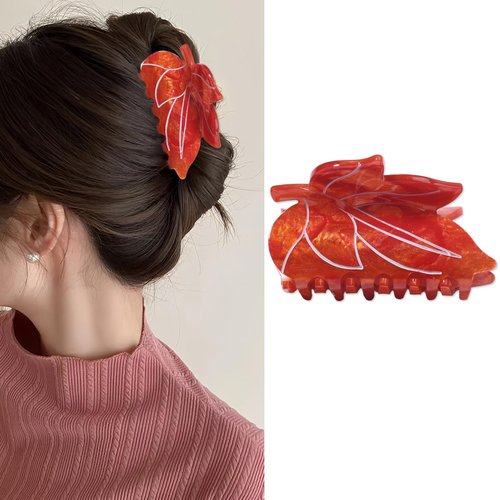 Thanksgiving Hair Claw Clips Gradient Orange Leaf Hair Clip Cute Hair Accessories for Women Autumn Claw Clips for Thick Thin Hair Strong Hold Non Slip Hair Styling Decorations