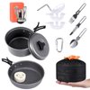 G4Free 14PCS Camping Cookware Mess Kit Hiking Backpacking Picnic Cooking Bowl Non Stick Pot Pan Knife Spoon Set(13PCS Black)