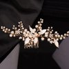 Teyglen Gold Leaf Headpiece Pearl Bride Wedding Hair Comb Gold Leaf Pearl Side Hair Comb Handmade Hair Pieces Bridal Hair Accessories for Women Bride Girls
