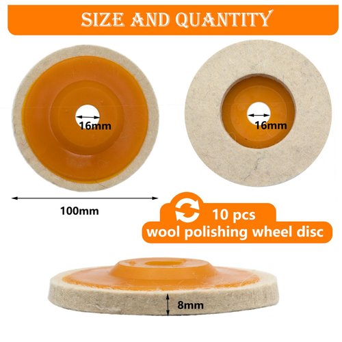 Tworider 10 Pcs 4 Inch Wool Felt Polishing Wheel Disc,Wool Polishing Wheel Disc for 5/8" Arbor Angle Grinder, for Metal Aluminum,Stainless Steel, Chrome, Jewelry, Wood, Plastic, Ceramic, Glass