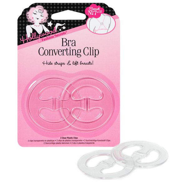 Hollywood Fashion Secrets Bra Converting Clips, Clear, Transform Your Bra Style And Lift, 2 Pack