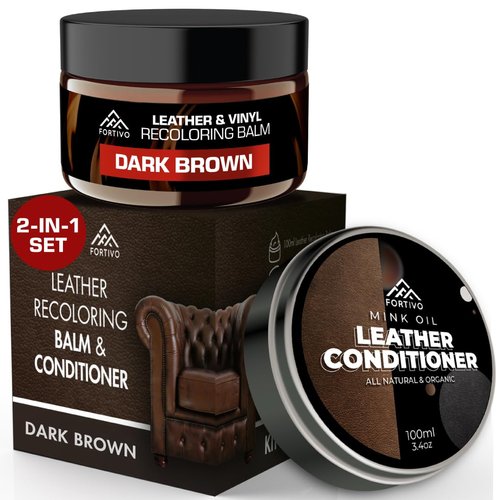 Leather Recoloring Balm with Mink, Dark Brown Leather Paint, Leather Couch Repair Kit, Leather Repair Kit for Furniture, Leather Restorer for Couches, Leather Dye for Furniture, Mink Oil for Leather