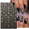 8Sheets Gold Star Nail Sticker Decals- Metallic Nail Supplies 3D Self-Adhesive Sun Stars Moon Starlight Planets Snake Nail Design Nail Art Stickers for Women Acrylic Nails Decoration Accessories Craft