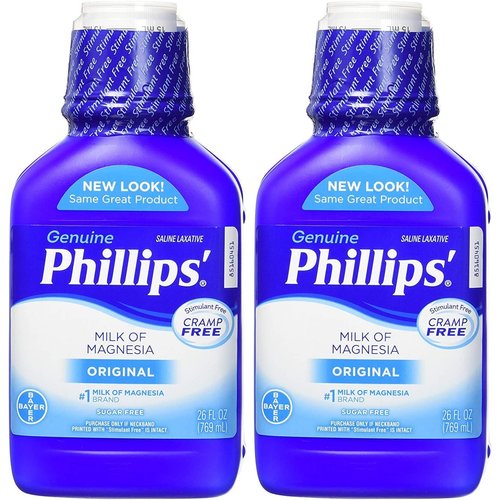 Phillips' Milk of Magnesia Liquid Laxative, 26 oz (Pack of 2) Cramp Free & Gentle Overnight Relief Of Occasional Constipation, #1 Milk of Magnesia Brand