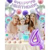 SKRCUI Mermaid Birthday Decorations Little Mermaid Party Decorations Mermaid Party Supplies Set with Mermaid Shell,Banner,Cake Topper,Pom Poms Flowers,Latex Balloons and Number 4 Balloon for Girls