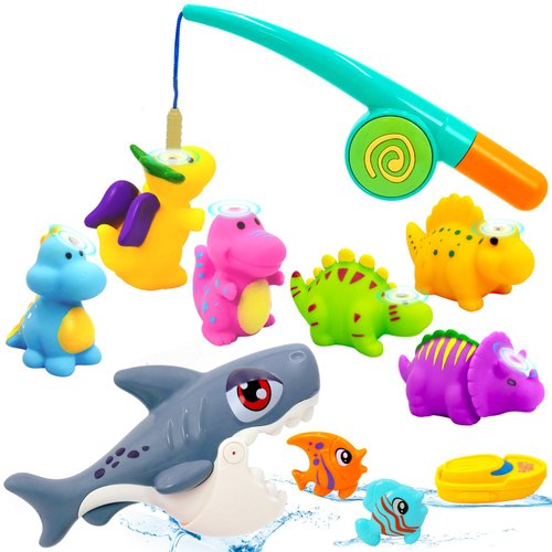 Bath Toys for Toddlers, Magnetic Fishing Games Kids Bathtub Toys, Swimming Fish Sharks Whale Dinosaur Floating Water Toys for Kids Baby Infan