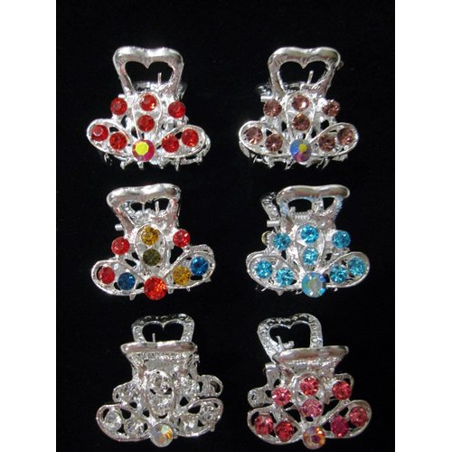 Generic small mini silver metal hair claw clip with crystals bridal clip (A) (Primary color: Multi-color), 1 Count (Pack of 1)