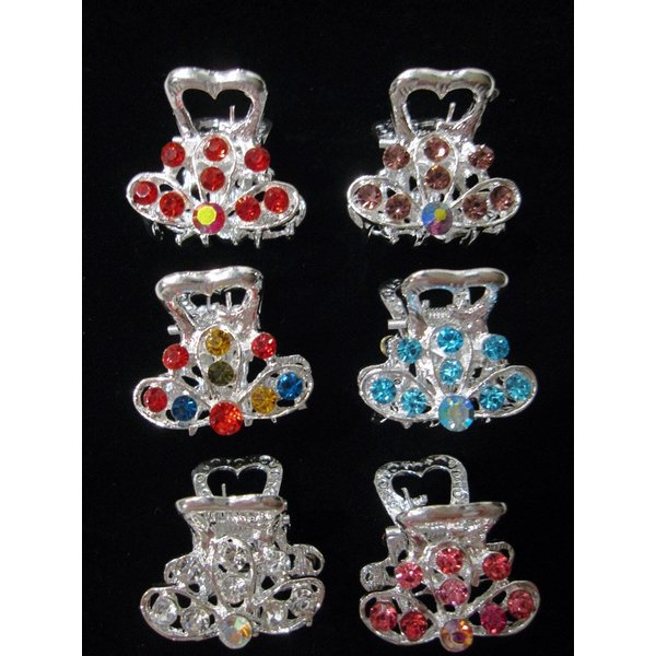 Generic small mini silver metal hair claw clip with crystals bridal clip (A) (Primary color: Multi-color), 1 Count (Pack of 1)