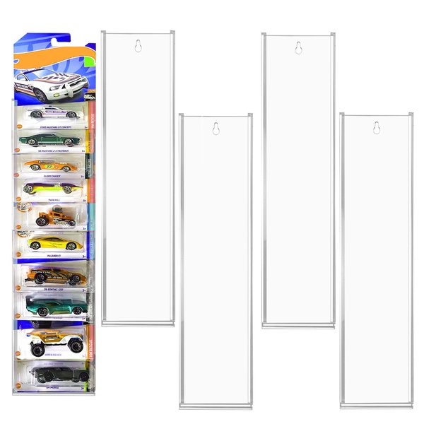 YEXEXINM 5 Pack Acrylic Model Car Display Case Wall Mount Compatible with Hot-Wheels Match-Box Packaged Cars- Accommodate to 50 Cars - Classic Card Toy Storage Organizer Case Display Shelf Rack