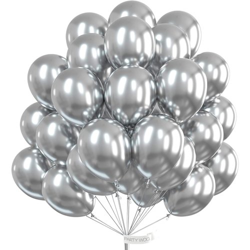 PartyWoo Metallic Silver Balloons, 50 pcs 12 Inch Silver Metallic Balloons, Silver Balloons for Balloon Garland or Arch as Wedding Decorations, Birthday Decorations, Party Decorations, Silver-G102