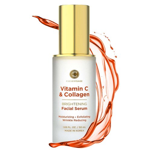 Clear Visage Vitamin C & Collagen Serum - Illuminating Anti-Aging Korean Skin Care for a Luminous Complexion - Cruelty Free and - All Skin Types - 1.69 Fl Oz