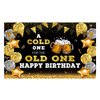 Allenjoy 70.8" x 43.3" Happy Birthday Backdrop for Men A Cold One for The Old One Black and Gold Photography Background 30th 40th 50th Bday Beer Party Decoration Banner Supplies Photo Booth Props