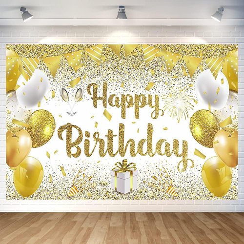 Gold Birthday Paty Backdrop Gold Happy Birthday Banner Gold Photography Background for Home Decorations Party Supplies 70.8 x 47.2 Inch