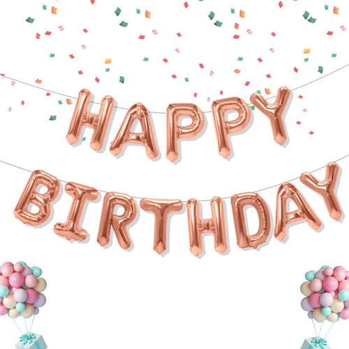 Happy Birthday Balloons Banner, 16 Inch Mylar Foil Balloon Letters Birthday Sign Banner, Birthday Balloons Kit Birthday Decorations For Kids Adults Birthday Party Favor Supplies Champagne Gold