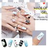 GLAMERMAID Press on Nails Medium Square, Black White Checkerboard Glue on Gel Nails with Heart Design, 24Pcs Short Square Reusable UV Finish Fake Nails Acrylic False Nails Manicure Kits for Women Gift