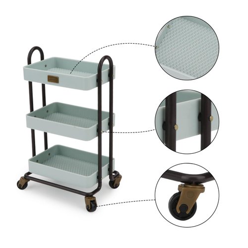 Dollhouse Cart 1/6 Miniature Handcart Rolling Cart 3 Layers Storage with Wheels for Mini House Kitchen Furniture Restaurant Cart Trolley Dining Cart Shelf Accessories Garden Decoration (Blue)