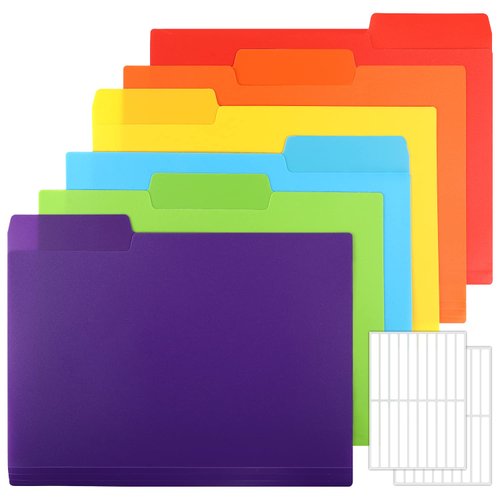 EOOUT 30pcs Colored File Folders, 9'' x 11.6'' Manilla Folders, Plastic File Folders, 3 Tab Poly Folder, 6 Colors with 40pcs Erasable Category Labels, for School and Office Supplies