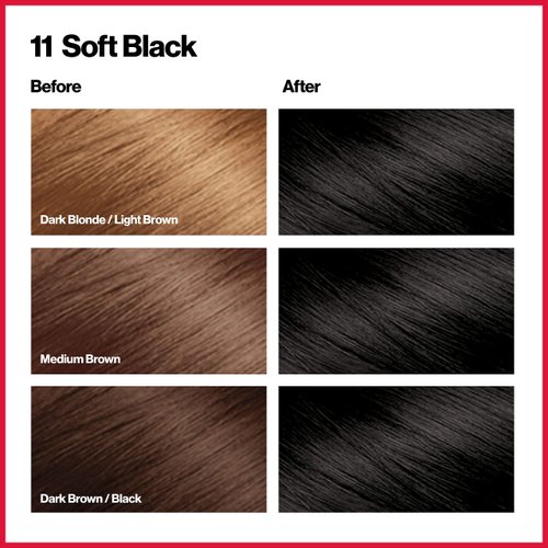 Permanent Hair Color by Revlon, Permanent Black Hair Dye, Colorsilk with 100% Gray Coverage, Ammonia-Free, Keratin and Amino Acids, Black Shades, 11 Soft Black (Pack of 3)