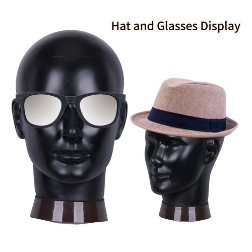 Newshair Bald Mannequin Head Male Wig Head Professional Cosmetology for Wig Making and Display Hat Helmet Glasses or Masks Display Head Model with Clamp Stand (Matte black)