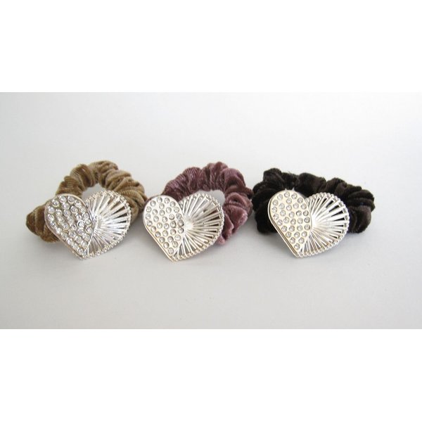 Generic Heart shaped mauve tan brown hair tie pony tail holder scrunchie with crystals (Primary color: Mauve pink)