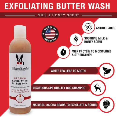 Warren London 8oz Butter Combo - Premium Dog Shampoo & Conditioner - Exfoliating Wash with Fragrant Leave in Conditioner - Detangler and Coat Moisturizer - Milk & Honey w/Guava & Mango