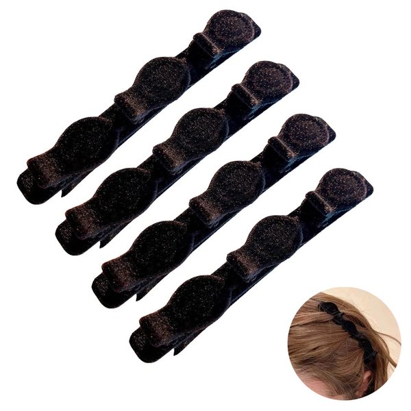 Retro Textured Braided Hair Clips (4 Pack) - Double Layer Twist Plaits with Flocking Texture, Hollow Woven Hairpins for Styling and Hair Accessories for Women and Girls