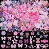 Kikonoke 3D Cute Nail Charms, 100 Pieces Rabbit Butterfly Flower Bow Nail Art Charms Mixed Flatback Nail Rhinestones Pearls and Nail Glitter As Gift, Resin Charms for Nails Design DIY Crafts (Pink)