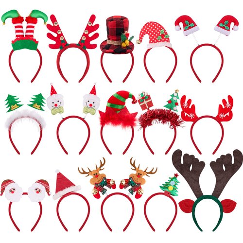 BQTQ 15 Pieces Christmas Headbands Snowman Headband Reindeer Costume Hair Headbands Christmas Tree Headbands Elves Party Hats Christmas Gift Headwear Headbands for Christmas Holiday Favor