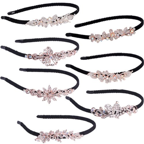 Likeggoad Crystal Headband Set,6 Pack Diamond Hair Hoop Elegant Rhinestone Bands,Crystal Hair Band Leaf/Butterfly/Flower Jewelry Rhinestone Hoop Wedding Bride Hair Accessory (Random Color)