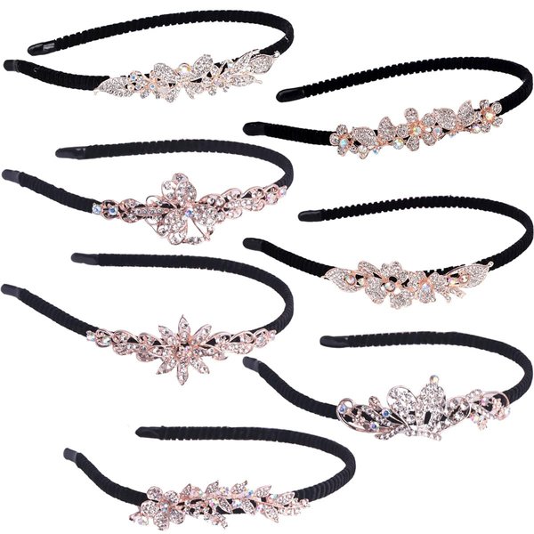 Likeggoad Crystal Headband Set,6 Pack Diamond Hair Hoop Elegant Rhinestone Bands,Crystal Hair Band Leaf/Butterfly/Flower Jewelry Rhinestone Hoop Wedding Bride Hair Accessory (Random Color)