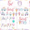 Ice Cream First Birthday Party Decorations, Sweet One Banner Cake Cupcake Toppers Macaron Balloons for Summer Ice Cream Popsicle Theme Baby 1st Birthday Girl Ice Cream One Year Old Bday Party Supplies