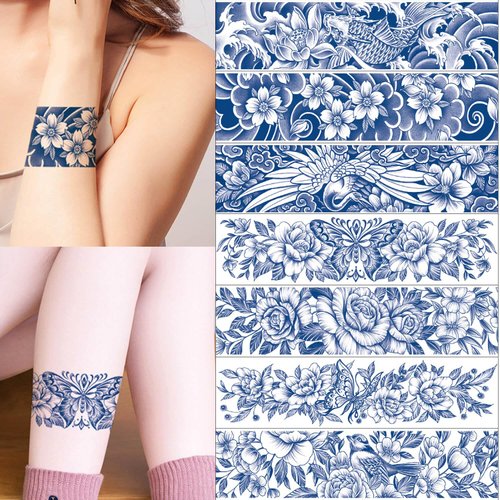GLARYYEARS Arm Band Temporary Tattoo - 7 Pack Long Semi Permanent Tattoo for Women Girls, Realistic Flower Floral Style 2 Weeks Long Lasting Fake Tattoos, ArmBand Tattoos for Wrist, Ankle Circle