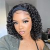 Deep Wave Headband Wig Human Hair 12inch None Lace Front Wigs Brazilian Virgin Hair Machine Made Wigs Glueless Deep Curly Wave Headband Half Wigs for Black Women Human Hair Natural Color