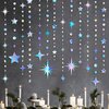 Iridescent Party Decorations Star Circle Dot Paper Garland Banner Bunting Streamer Metallic Hanging Twinkle Star Decoration for Kids Birthday Baby Shower Wedding Festival Engagement Bling Bling Decor