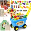 Kids Shopping Cart, Grocery Store Pretend Play Food Toys and Accessories with NO Assembled Trolley for Toddlers Boys Girls 3 4 5 Year Old