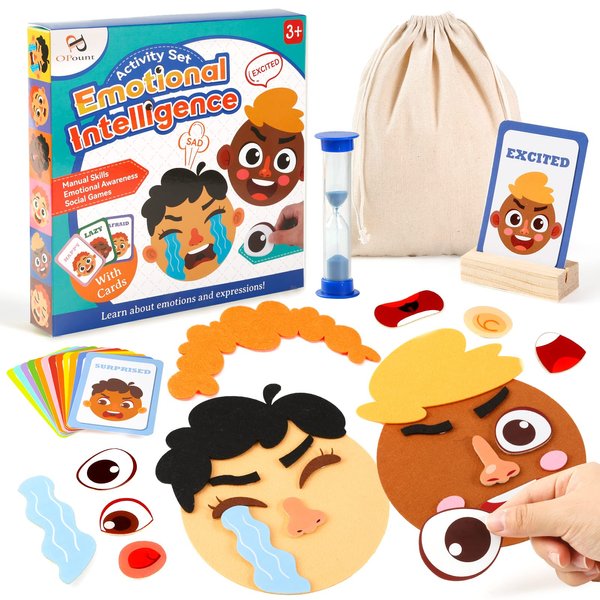 PP OPOUNT Social Emotional Learning Toy, Funny Faces Games with 28 Facial Expressions and 12 Emotional Flashcards, Preschool Learning Activities Toy to Express Emotions for Kids Age 3+