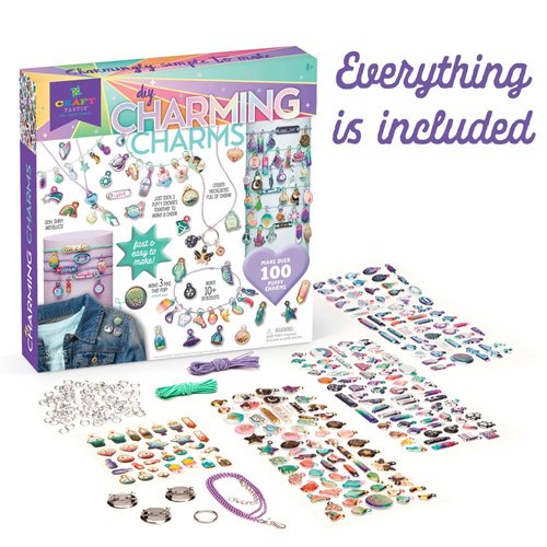 Craft-tastic — Puffy Charming Charms — Designs Pins, Necklaces, and Bracelets — Fun Creative Craft Kit for Ages 8+
