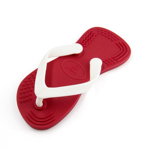 Smily Mia Flip-flop Infant Teething Toys for 3M+, New Born Toys for 0-6Months, Silicone Baby Teether for 3M+ babies, Safe Baby Chewing Toys That Can Chew and Wear, right foot Chimney Red