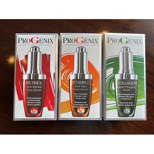 Progenix Professional Skin Care Set. Anti-aging Serum Set Contains Collagen Serum, Retinol Serum, Vitamin C Serum. Helps W/Appearance Of Wrinkles, Plump Skin, & Brighten Skin, 1 Fl Oz (3-Pack)