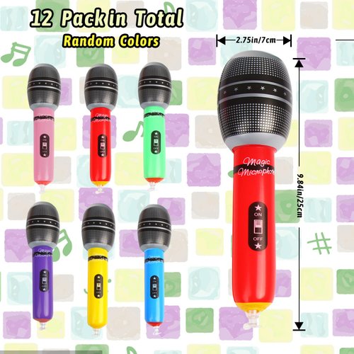 CCINEE 12 Pack Inflatable Microphones, 9.4 Inch Giant Blow Up Microphone Inflatable Microphone Props for 80s 90s Musical Concert Themed Party Favors(Ramdon Colors)