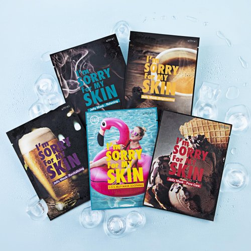 I'M SORRY FOR MY SKIN Jelly Mask Full Set for Skin Stress Relief, Korean Skin Care Travel Essentials Kit, K-Beauty Glass Skin Hydrating Face Mask Sheets, Birthday Gifts for Women & Mothers, Pack of 5