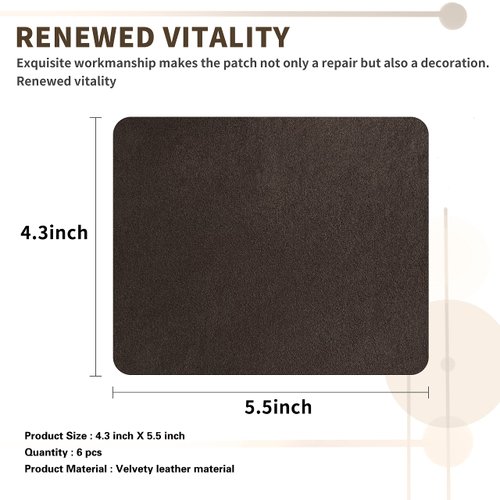 Azobur Sofa Fabric Repair Patch, 6 Piece Microfiber Patches, Self Adhesive Fabric Sofa Patch Repair Fabric, Luxurious Look, Quick Fix Sofa.(Dark Brown)