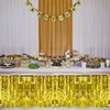 PUZINE 2 Pack Metallic Foil Fringe Table Skirt Tinsel Party Table Skirt Banner for Parade Floats Mardi Gras Party Decoration（L108 inH 29in） (Gold, 2pack)