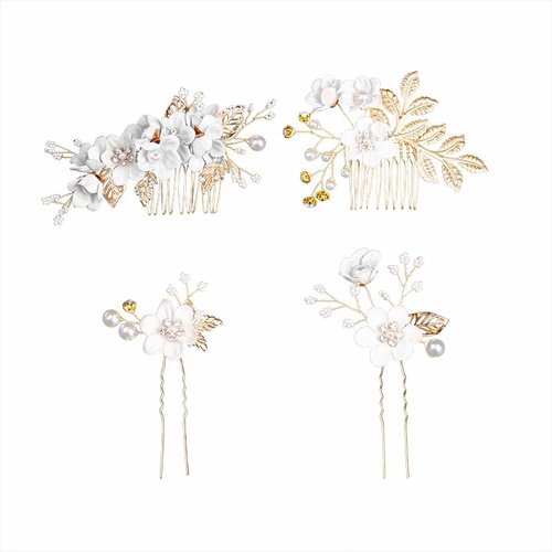 StyleShark 4 Pieces Wedding Hair Comb, Bridal Hair Accessories, Hair Combs for Women Accessories, Wedding Hair Pieces for Brides, Hair Side Combs, Crystal Pearl Hair Accessories, U-shaped Accessories
